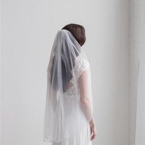 Crystal Beaded Wedding Veil Ivory